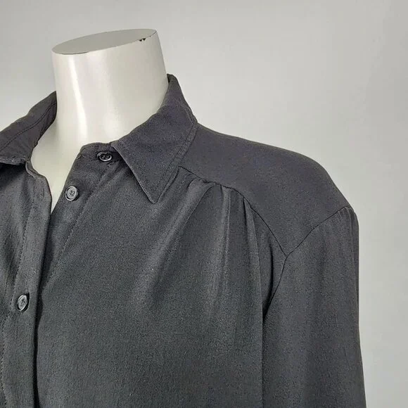 Have Black Pleated Button Up Long Sleeves Top Size L - Picture 3 of 9